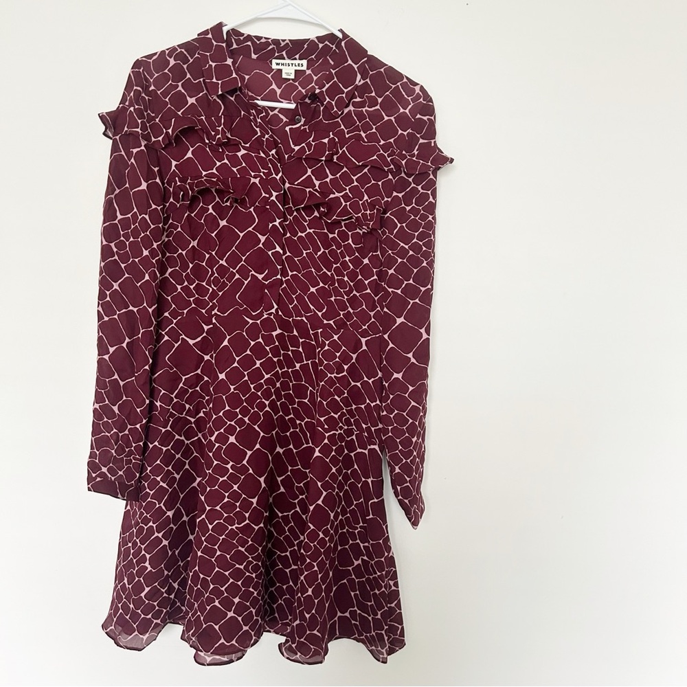 Whistles Burgundy Giraffe Print Silk Dress Size US 6
